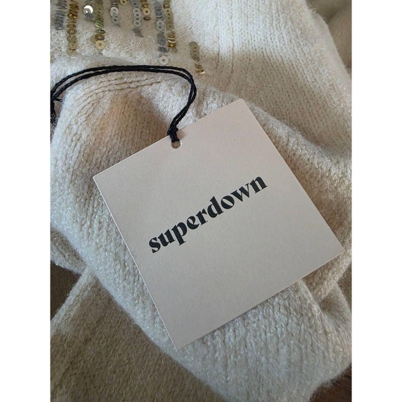 NWT Superdown Size Small Rudie Sparkle Sleeve Cream Turtleneck Sequin Dress Slit - Picture 7 of 9